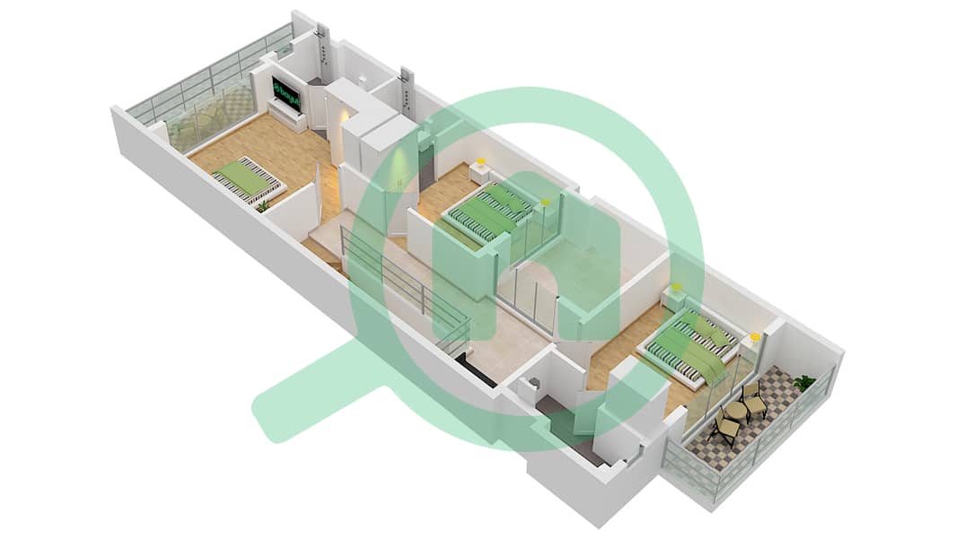 المخططات الطابقية لتصميم النموذج B فیلا 4 غرف نوم - الفرجان First Floor interactive3D