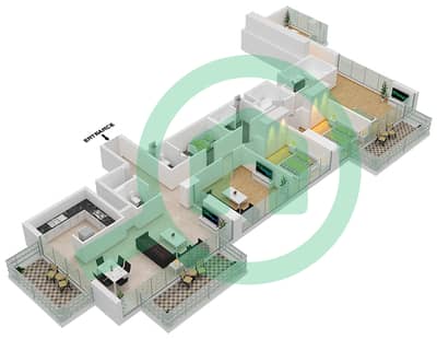 المخططات الطابقية لتصميم الوحدة 02 شقة 3 غرف نوم - بوليفارد هايتس برج 1