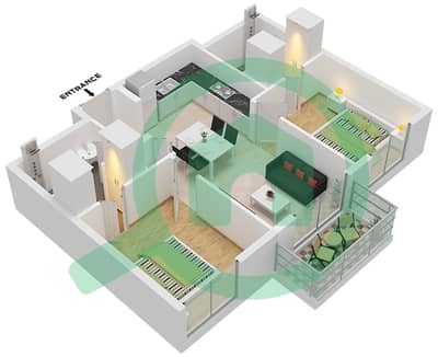 المخططات الطابقية لتصميم النموذج A شقة 2 غرفة نوم - ذا نوك