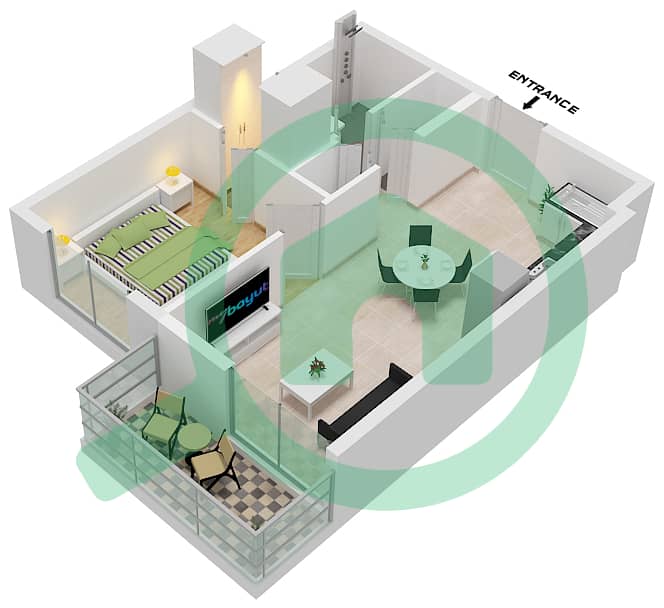 The Nook - 1 Bedroom Apartment Type A1 Floor plan interactive3D