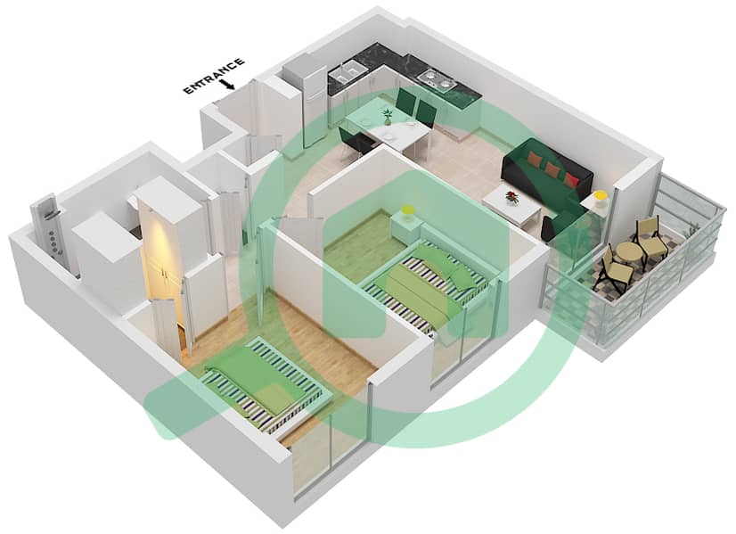 The Nook - 2 Bedroom Apartment Type B1 Floor plan interactive3D