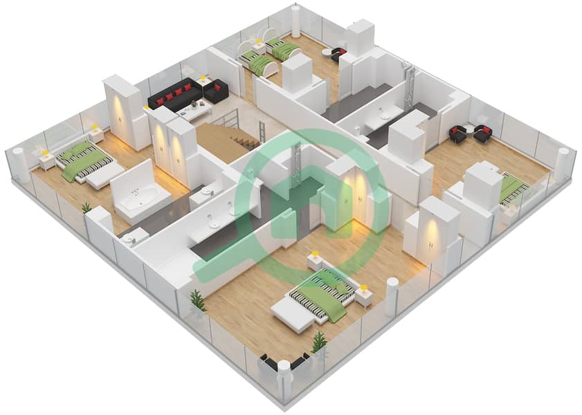 Ватер Виллы - Вилла 4 Cпальни планировка Тип A First Floor interactive3D