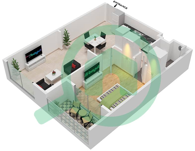 奥利夫兹公寓 - 1 卧室公寓类型1戶型图 interactive3D