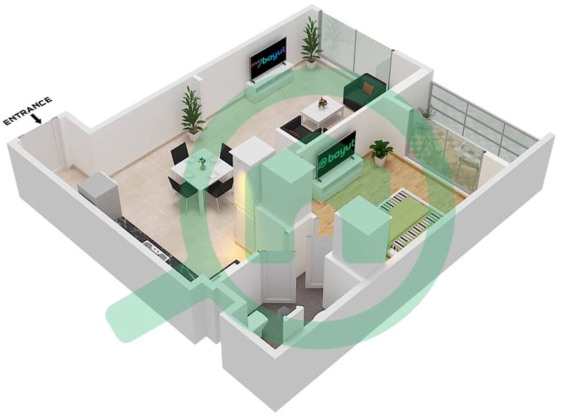 奥利夫兹公寓 - 1 卧室公寓类型2戶型图 interactive3D