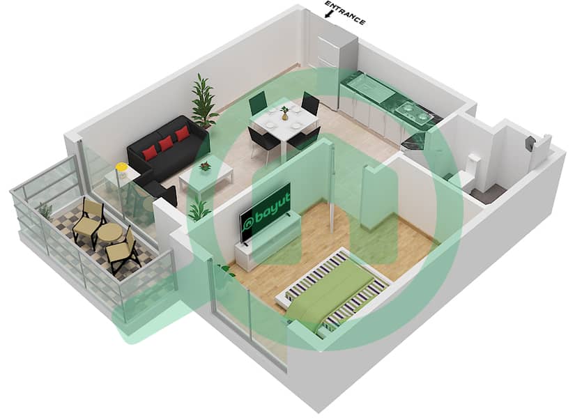 Резиденс Оливз - Апартамент 1 Спальня планировка Тип 3 interactive3D