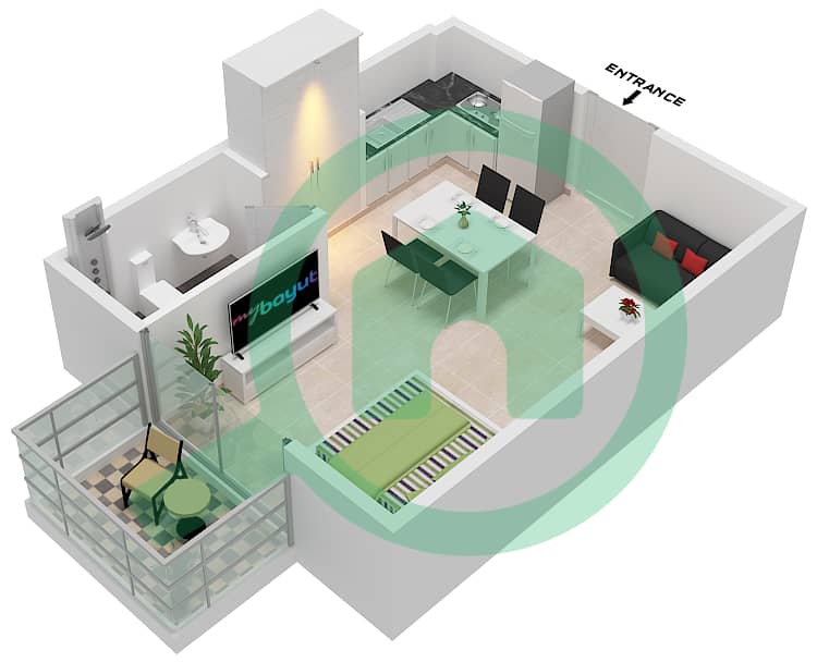 المخططات الطابقية لتصميم النموذج 01 شقة استوديو - أوليفز من الدانوب interactive3D