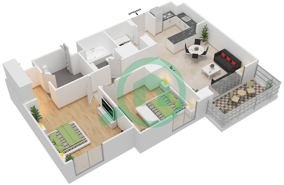 Water's Edge - 2 Bedroom Apartment Type C Floor plan interactive3D