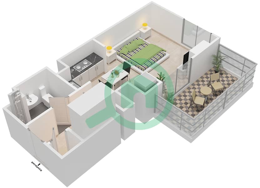 المخططات الطابقية لتصميم النموذج A شقة استوديو - وترز أج interactive3D