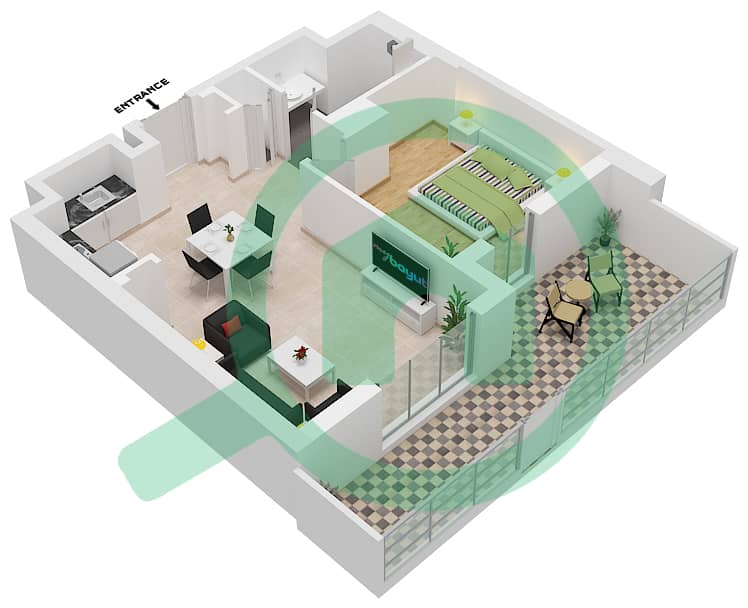 Уотерс Эдж - Апартамент 1 Спальня планировка Единица измерения 002 interactive3D