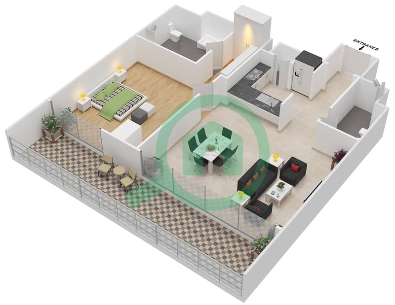 Azure - 1 Bedroom Apartment Type 1B.1 Floor plan interactive3D