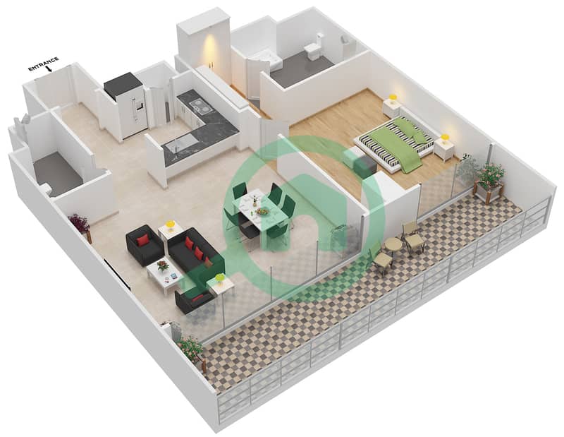 Azure - 1 Bedroom Apartment Type 1B Floor plan interactive3D