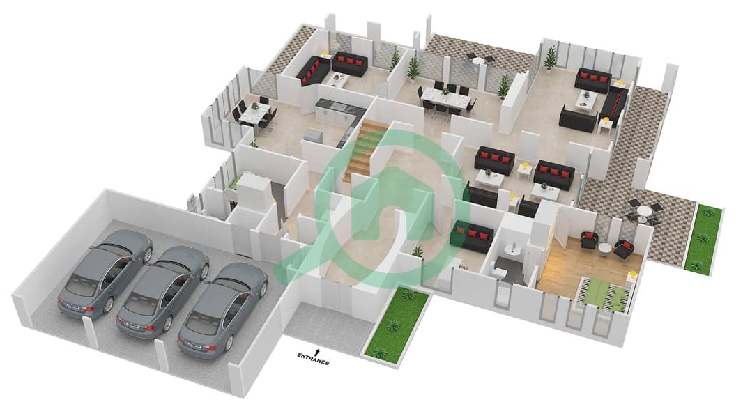 المخططات الطابقية لتصميم النموذج 12 فیلا 7 غرف نوم - ميرادور لا كوليكسيون 2 Ground Floor interactive3D