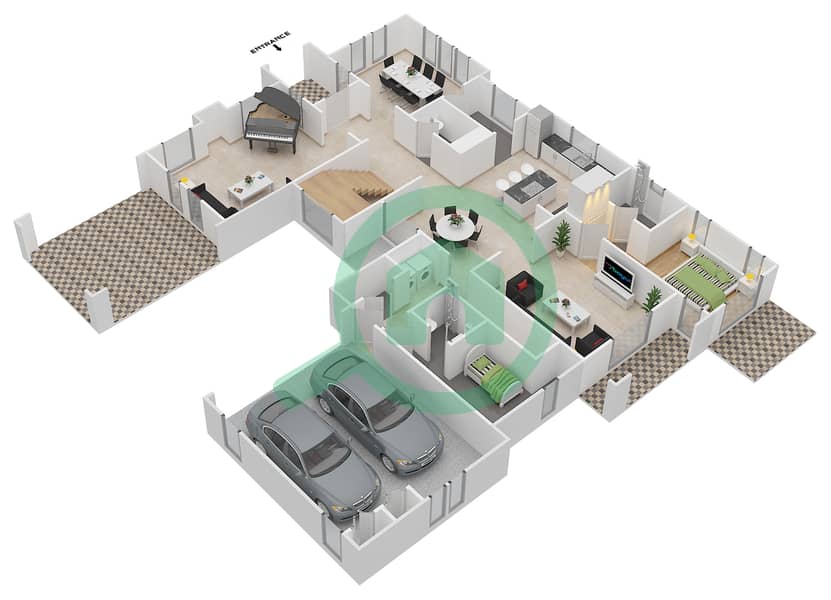 المخططات الطابقية لتصميم النموذج 18 فیلا 6 غرف نوم - ميرادور لا كوليكسيون 2 Ground Floor interactive3D