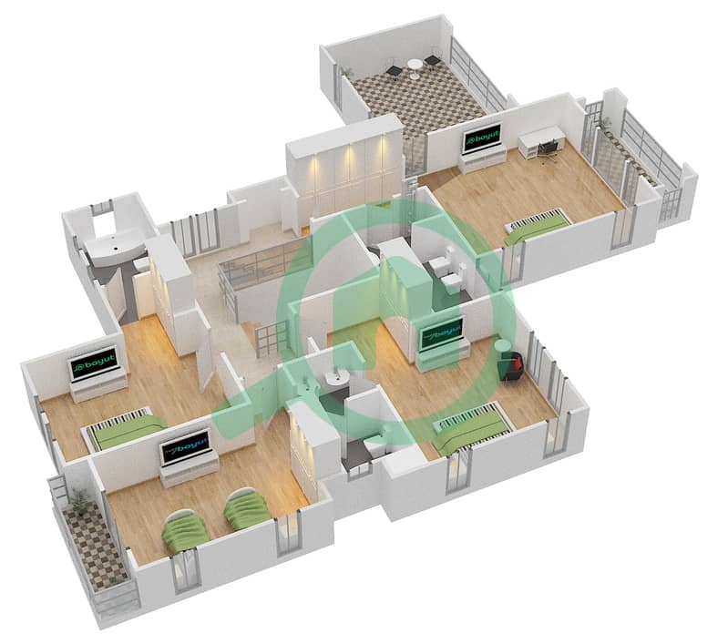 المخططات الطابقية لتصميم النموذج 17 فیلا 5 غرف نوم - ميرادور لا كوليكسيون 2 First Floor interactive3D