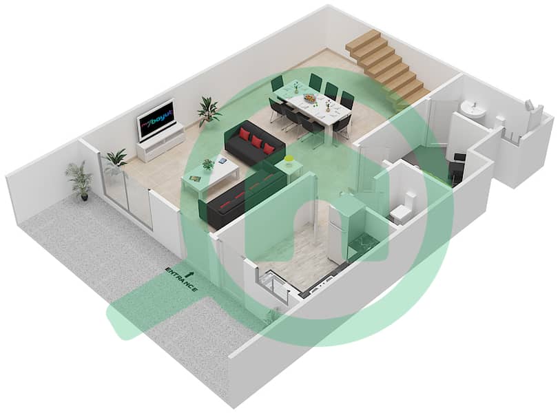 Mussafah Gardens - 3 Bedroom Apartment Type C Floor plan interactive3D