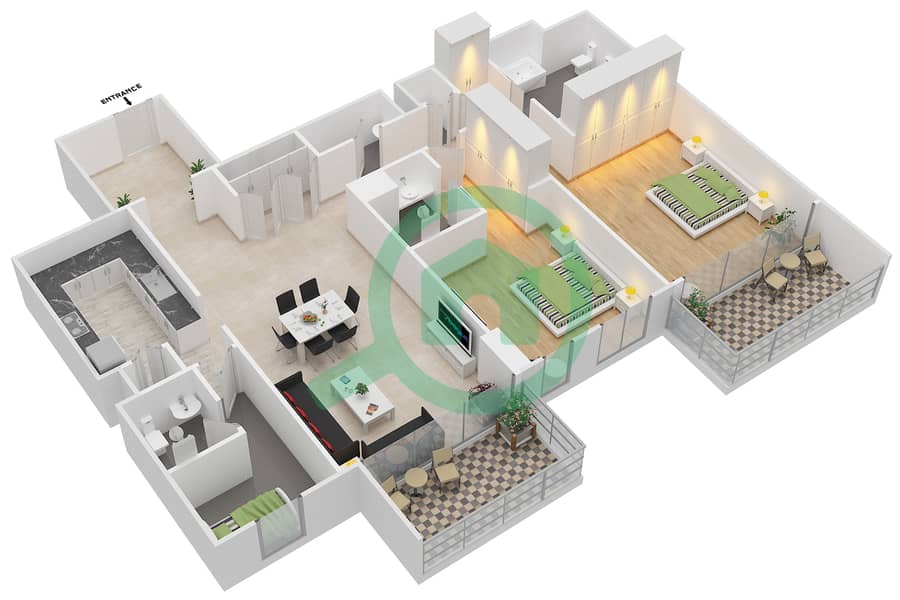 Azure - 2 Bedroom Apartment Type 2C Floor plan interactive3D