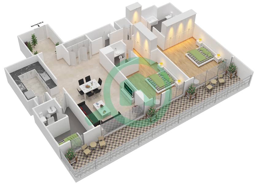 Azure - 2 Bedroom Apartment Type 2C.1 Floor plan interactive3D