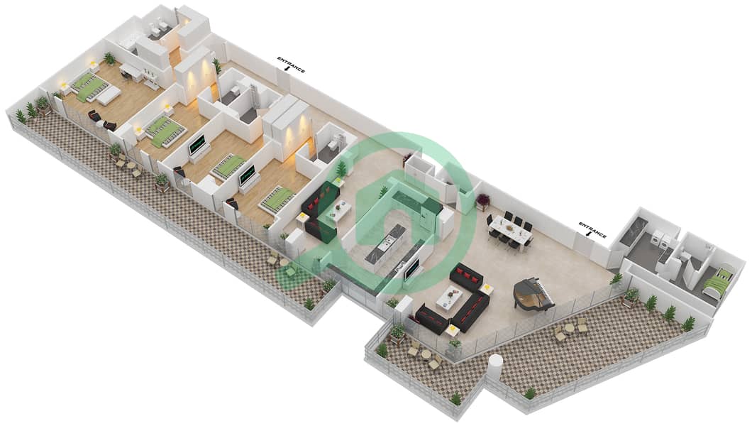 蔚蓝海岸公寓 - 4 卧室公寓类型4A.1戶型图 interactive3D