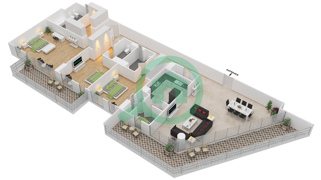Azure - 3 Bedroom Apartment Type 3A Floor plan interactive3D