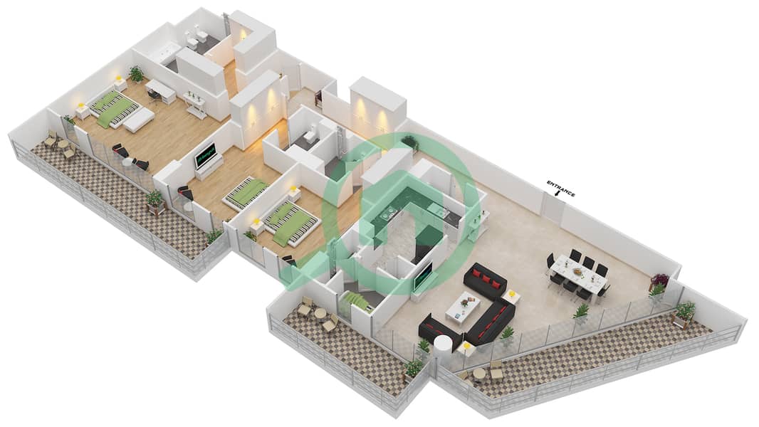 Azure - 3 Bedroom Apartment Type 3A.1 Floor plan interactive3D