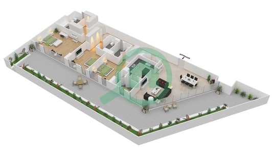 Азур - Апартамент 3 Cпальни планировка Тип 3A WITH BALCONY