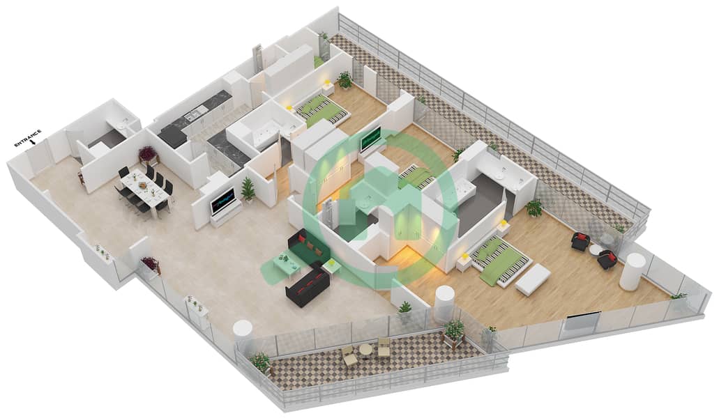 Azure - 3 Bedroom Apartment Type 3C WITH LARGE BALCONY Floor plan interactive3D