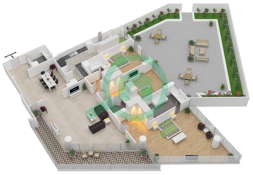 Azure - 3 Bedroom Apartment Type 3C WITH GARDEN AREA Floor plan interactive3D