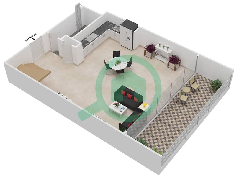 Azure - 1 Bedroom Apartment Type LA LOFT APARTMENTS Floor plan Lower Floor interactive3D