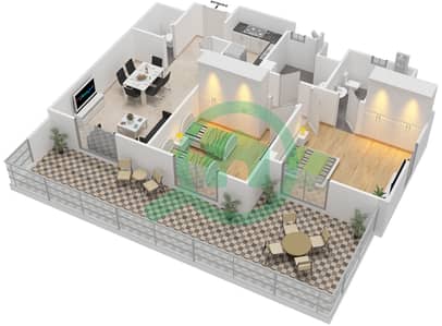 Al Ramth 26 - 2 Bedroom Apartment Type 2 Floor plan