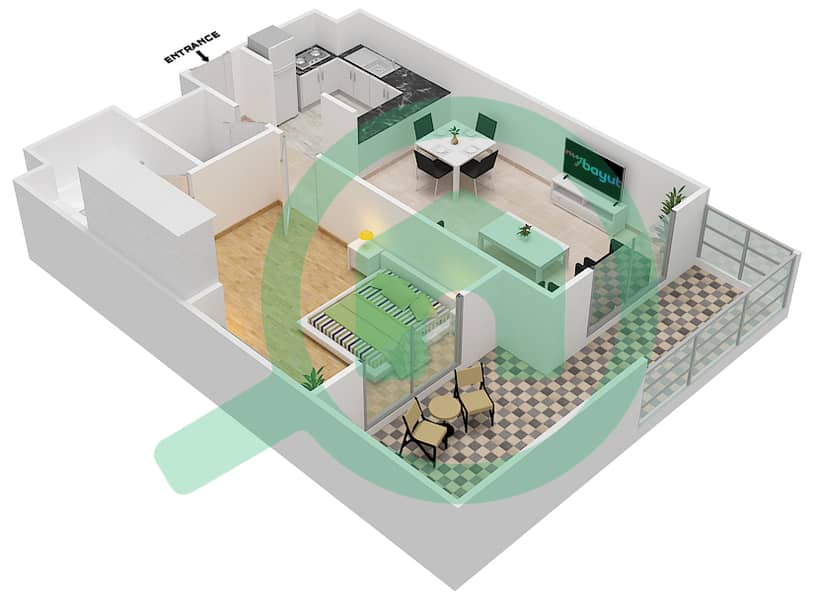 罗克萨纳公寓 - 1 卧室公寓类型1B戶型图 interactive3D