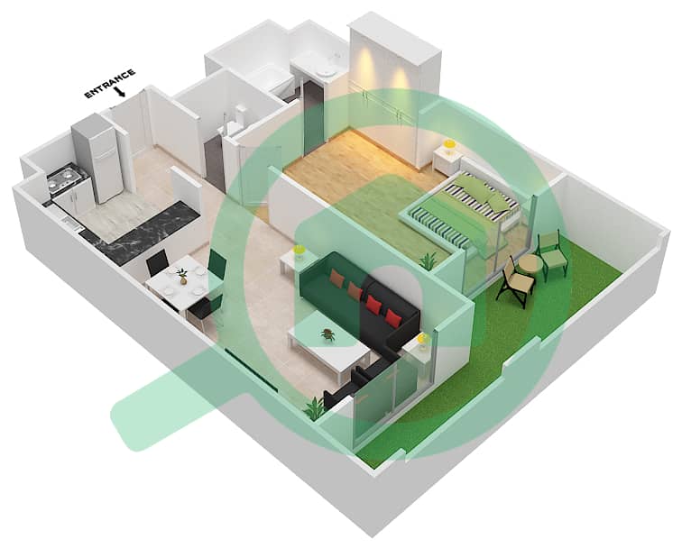 罗克萨纳公寓 - 1 卧室公寓类型2B戶型图 interactive3D