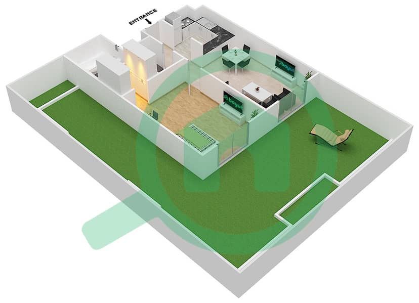 罗克萨纳公寓 - 1 卧室公寓类型3A戶型图 interactive3D