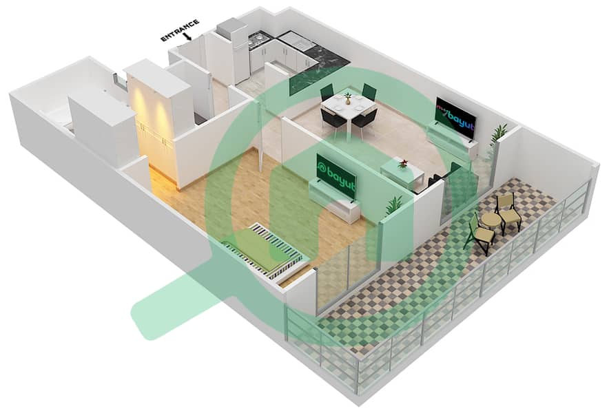 罗克萨纳公寓 - 1 卧室公寓类型3B戶型图 interactive3D