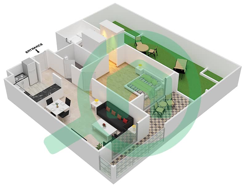 Roxana Residences - 1 Bedroom Apartment Type 4A Floor plan interactive3D