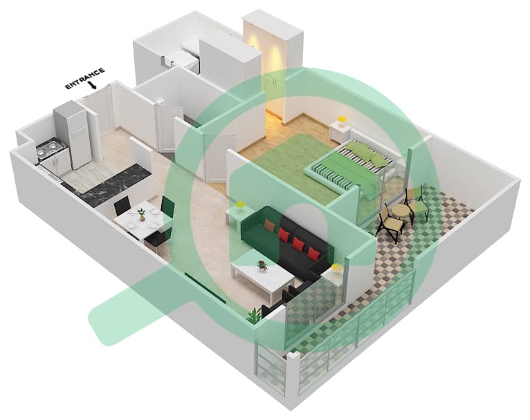 المخططات الطابقية لتصميم النموذج 4B شقة 1 غرفة نوم - روكسانا ريزيدنس interactive3D