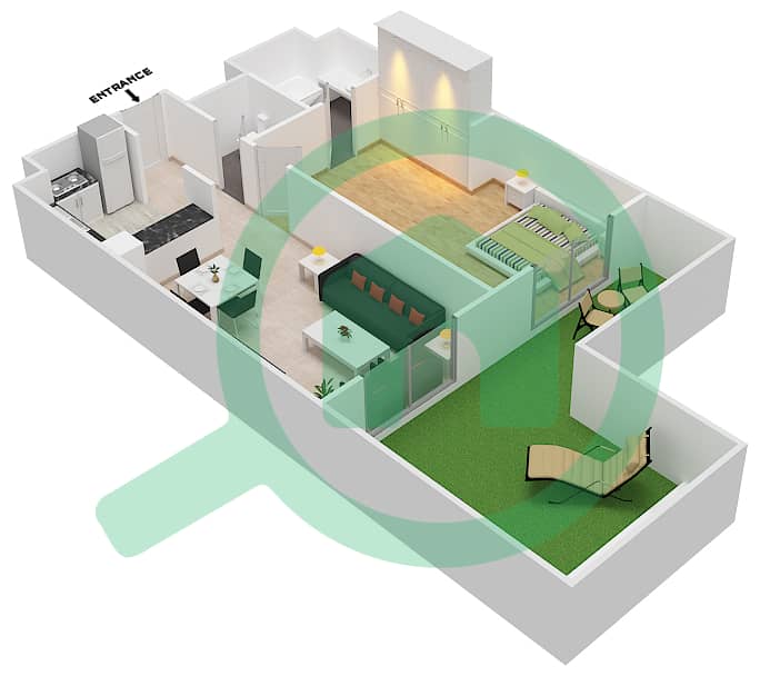 罗克萨纳公寓 - 1 卧室公寓类型5戶型图 interactive3D