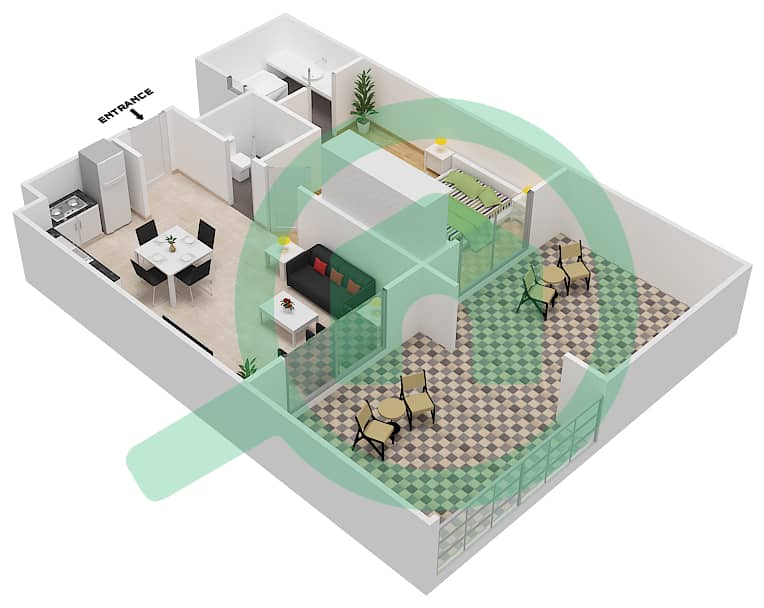 المخططات الطابقية لتصميم النموذج 6 شقة 1 غرفة نوم - روكسانا ريزيدنس interactive3D