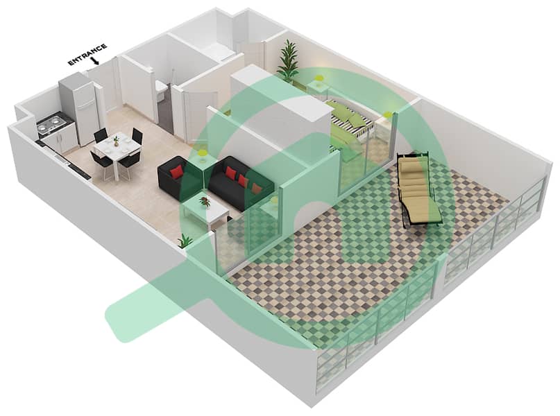 Роксана Резиденсес - Апартамент 1 Спальня планировка Тип 7 interactive3D