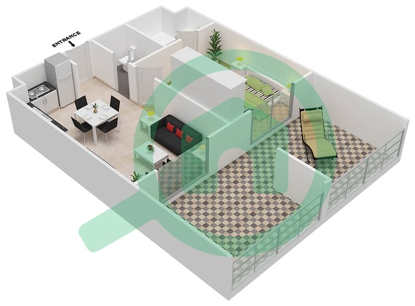 罗克萨纳公寓 - 1 卧室公寓类型8戶型图 interactive3D