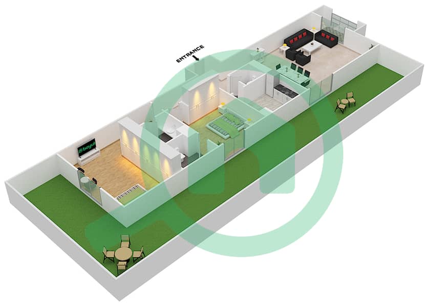المخططات الطابقية لتصميم النموذج 2A شقة 2 غرفة نوم - روكسانا ريزيدنس interactive3D