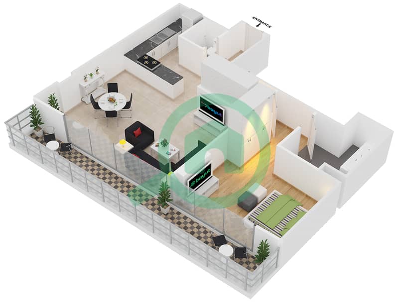 阿尔纳西姆公寓B座 - 1 卧室公寓单位205戶型图 Second Floor interactive3D