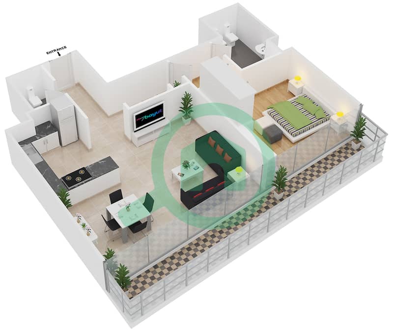 Al Naseem Residence B - 1 Bedroom Apartment Unit 111 Floor plan First Floor interactive3D