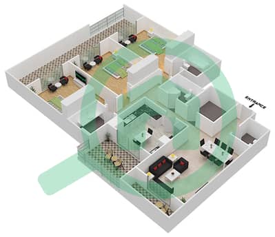 المخططات الطابقية لتصميم النموذج 1B شقة 3 غرف نوم - روكسانا ريزيدنس