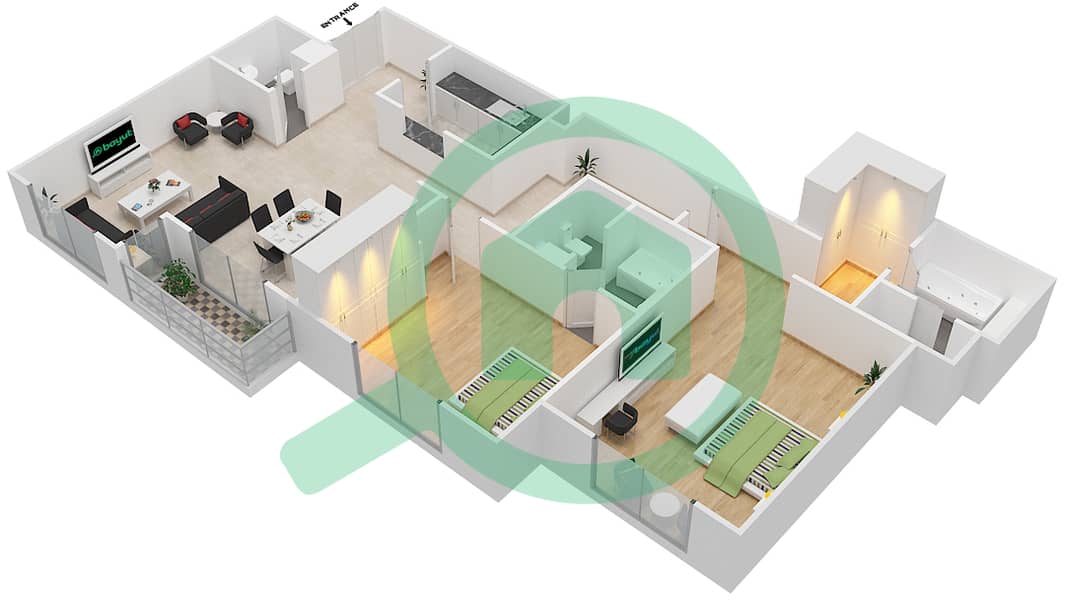 Амваж 5 - Апартамент 2 Cпальни планировка Тип C interactive3D