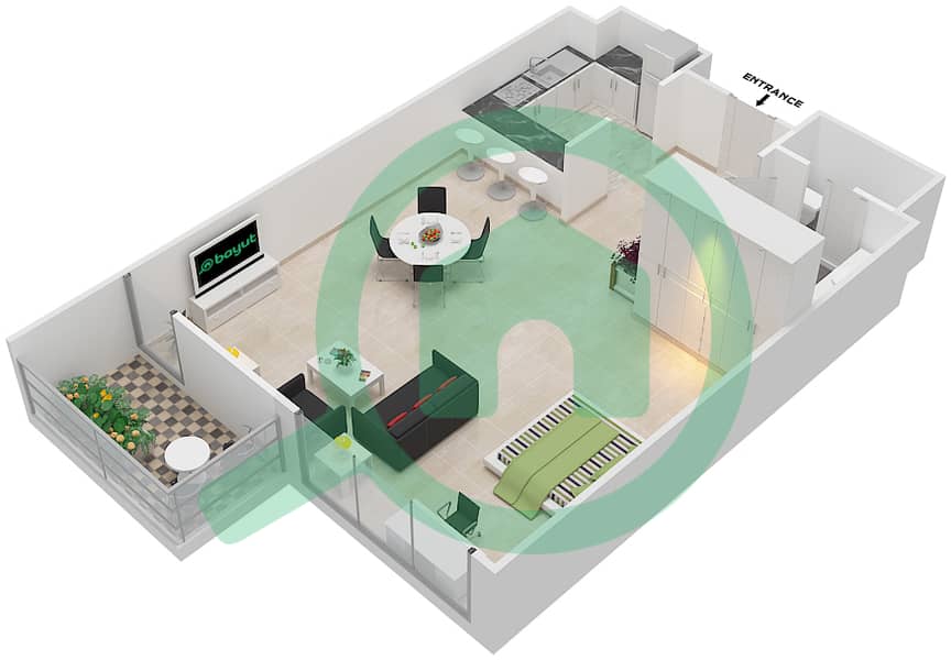 Amwaj 5 - Studio Apartment Type O Floor plan interactive3D