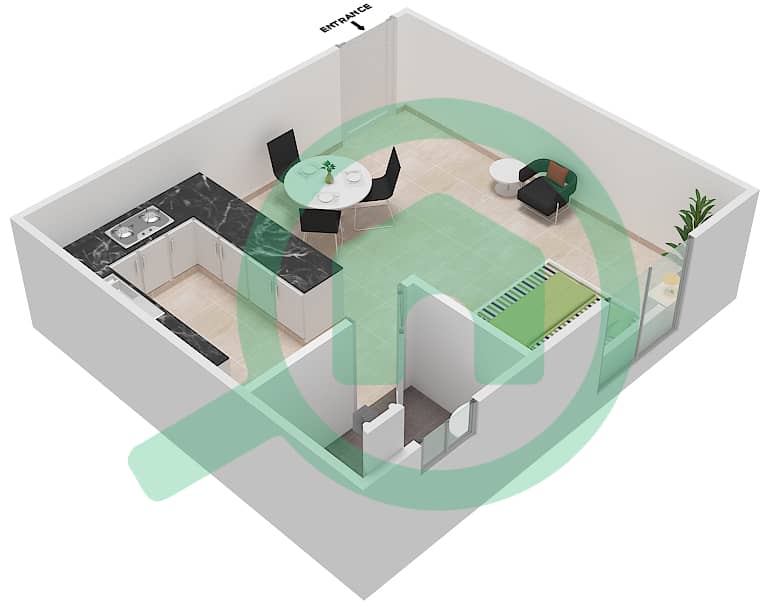 المخططات الطابقية لتصميم الوحدة 3,4 شقة استوديو - بناية روز 1 interactive3D