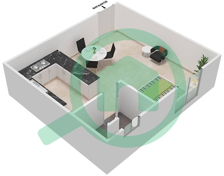 玫瑰1号楼 - 单身公寓单位10,11戶型图 interactive3D