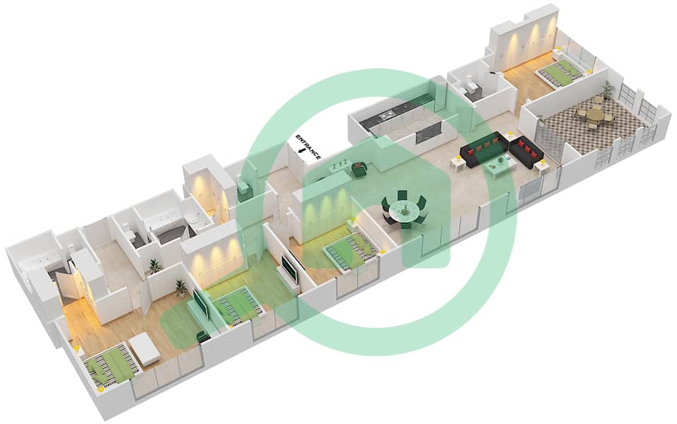 Amwaj 5 - 4 Bedroom Apartment Type G Floor plan interactive3D