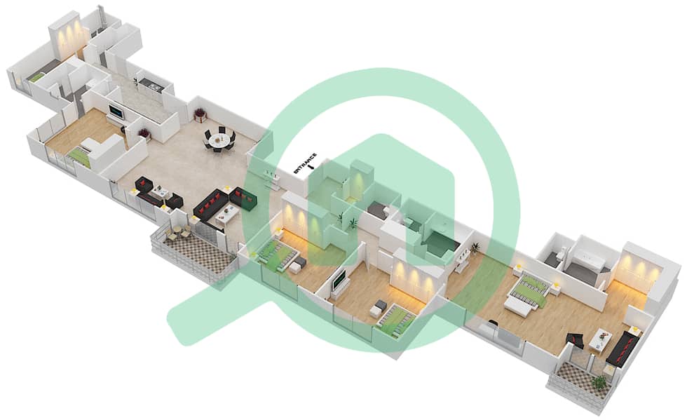 المخططات الطابقية لتصميم النموذج H شقة 4 غرف نوم - امواج 5 interactive3D