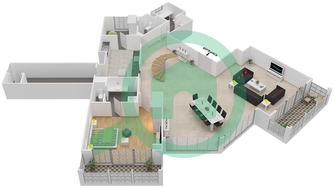Амваж 5 - Апартамент 4 Cпальни планировка Тип I Lower Floor interactive3D